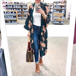 Green floral kimono with belt